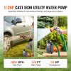 VEVOR Cast Iron Water Transfer Pump, 115V AC 1600 GPH 1/2HP, Portable Electric Utility Pump with Carbon Brush, Filter, Brass Connectors, for Garden