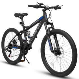 24inch MTB Bike With Disc Brakes, 21-Speed Gear System, Sturdy Durable Frame,Tool Kit, Ideal For Unisex Travel, Commuting And Mountain Cycling (Color: Black)