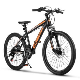 A24299 24 Inch Mountain Bike Bicycle For Adults Aluminium Frame Bike Shimano 21-Speed With Disc Brake (Option: Black orange)