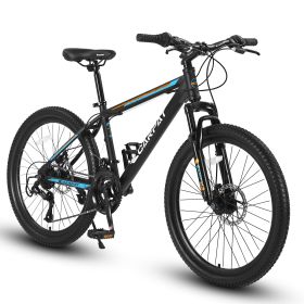 S26102 26 Inch Mountain Bike, Shimano 21 Speeds With Mechanical Disc Brakes, High-Carbon Steel Frame, Suspension Bikes Mountain Bicycle For Teenagers (Option: Black blue)