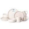 12-Piece Stoneware Dinnerware Sets with Mugs | Microwave & Dishwasher Safe | FDA Certified Non-Toxic Dinner Plates Bowls Set | Stackable Matte Glaze K